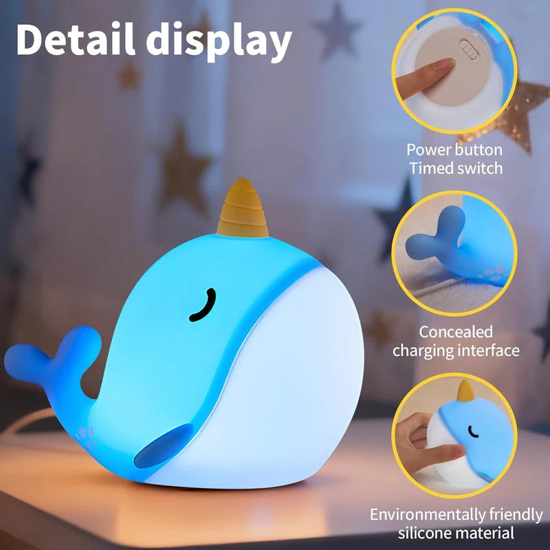مصباح ليلي حوت نرويلي من السيليكون | Narwhal Silicone Night Light