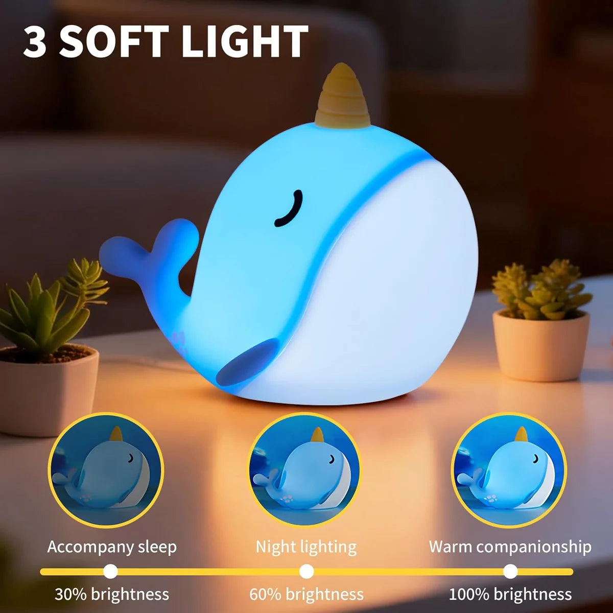 مصباح ليلي حوت نرويلي من السيليكون | Narwhal Silicone Night Light