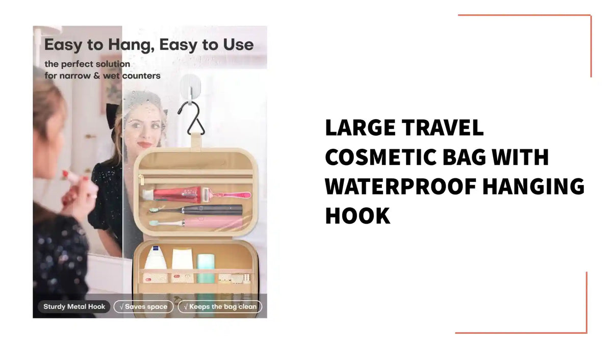 Large Travel Cosmetic Bag with Waterproof Hanging Hook by@Outfy